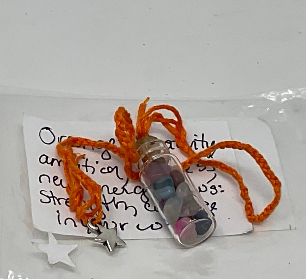 Crystal Confetti Charm Bottle. Tiny Glass bottle charm filled with real crystals.