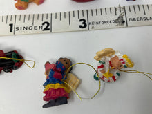 Load image into Gallery viewer, Itty, bitty, teeny tiny ornaments. Miniature tree ornaments. 1990s. Resin boat, train, teddy ear, present, etc.
