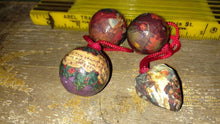 Load image into Gallery viewer, Lot 4 Vintage Christmas Mini Decoupage Ornaments. Tiny Miniature Tree Ornaments. Faux Victorian Scrap style.
