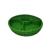 Load image into Gallery viewer, Lime Green Wicker Divided Serving Tray Woven Rattan Chip Dip Basket Storage EUC
