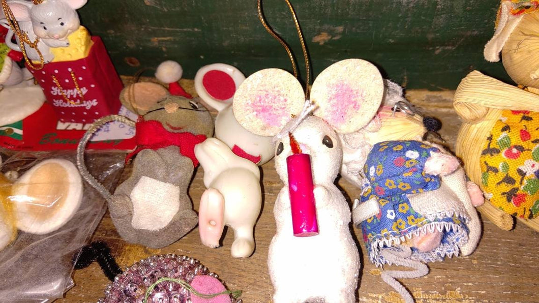 Lot Vintage Christmas Tree Ornaments. Mice Ornaments. All kinds, all different ages and styles. ALL VINTAGE. Kurt Adler, Japan, Taiwan