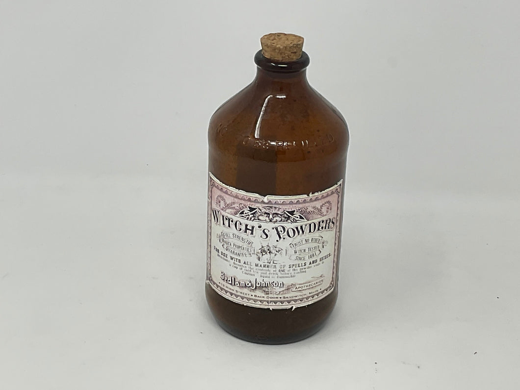 Antique Amber Bottle with Witch Powders Label.