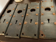 Load image into Gallery viewer, One Pair of Antique Gothic Doorplates. Cast Iron, SOLID Heavy Duty Black and Studded Door Plates for Exterior Doors. Signed Pemberton 4835.
