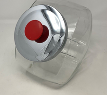 Load image into Gallery viewer, Vintage Clear Glass Counter Jar with Chrome Lid and Red Knob
