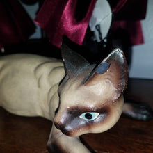 Load image into Gallery viewer, Vintage Scheming Siamese Cat Statue. Chipped. Vintage 50s dimestore tzotke. Bisque? Mid Century Collectible Figure. Devilish Siamese Cat.
