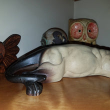 Load image into Gallery viewer, Vintage Scheming Siamese Cat Statue. Chipped. Vintage 50s dimestore tzotke. Bisque? Mid Century Collectible Figure. Devilish Siamese Cat.
