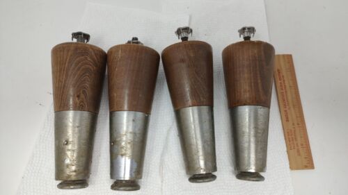 Vintage Set Of 4 Mid Century MCM 6” Steel Tip Wood Furniture Legs