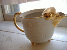 Load image into Gallery viewer, Vintage Ram&#39;s Head Creamer. Romanian Porcelain Apulum Lucru Manual Gold Plated Footed Creamer Rare Piece Sheep head
