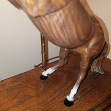 Load image into Gallery viewer, Excellent Vintage Horse Lamp mounted on wood base. WORKS! Great equestrian accent piece. Sculpted horse is faux bois plastic. NO LAMPSHADE.
