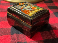 Load image into Gallery viewer, Vintage Russian Lacquer Box. Miniature Palekh Handpainted Trinket Box. Three Wise Men? Three Kings?
