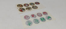 Load image into Gallery viewer, vintage unused self adhesive Christmas foil seals and vintage unsed MCM Christmas card
