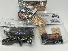 Load image into Gallery viewer, Unopened Halloween Ephemera 3 Vintage Halloween Cake Toppers. Beistle and Wilton Packages of Cupcake Decorations. Halloween Picks.
