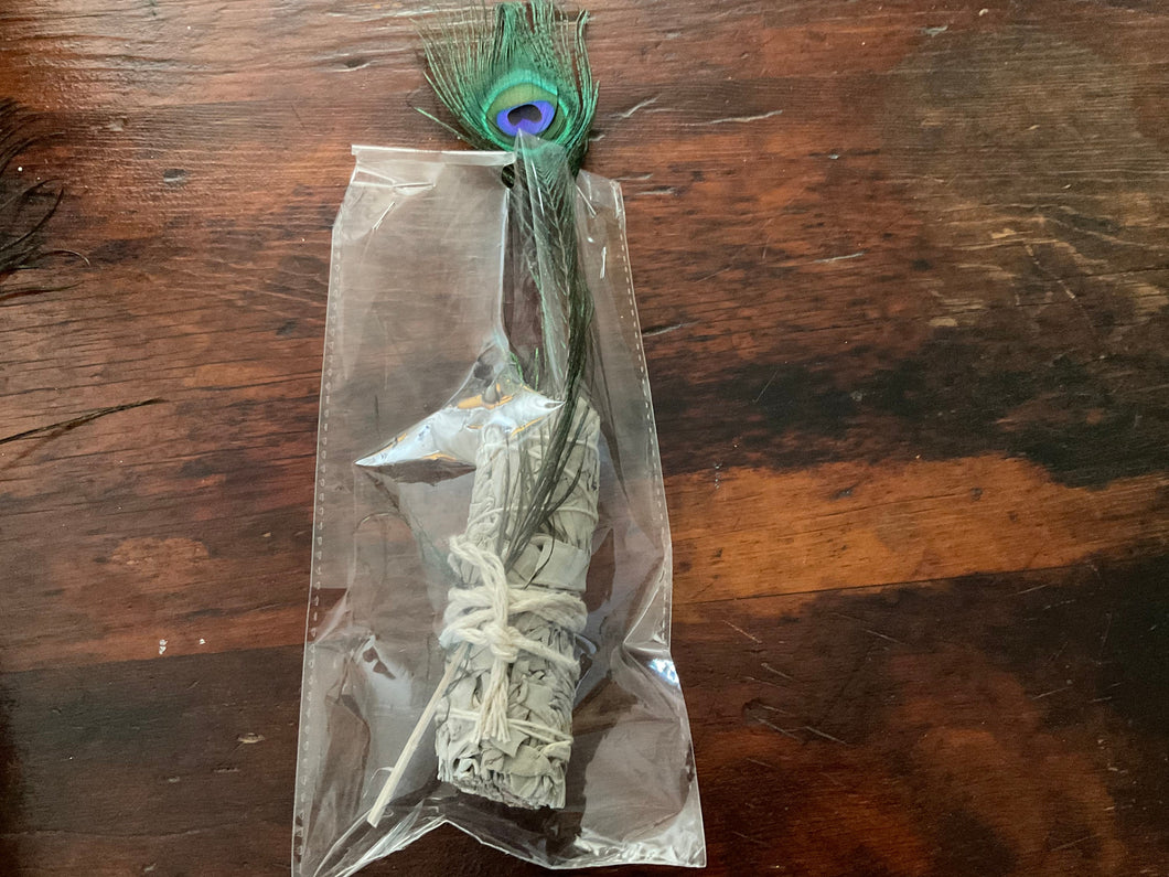 White Sage Smudge with Peacock Feather