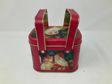 Load image into Gallery viewer, Vintage Christmas Lunchpail Tin Picnic 2 Handle Tin. Vintage Santa tin. Great graphics, no fading, no scuffs.
