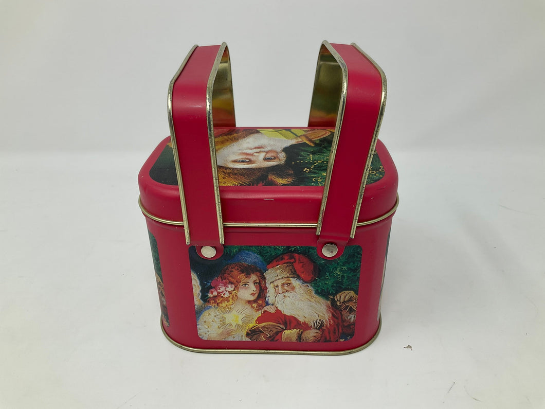 Vintage Christmas Lunchpail Tin Picnic 2 Handle Tin. Vintage Santa tin. Great graphics, no fading, no scuffs.