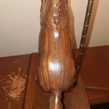 Load image into Gallery viewer, Excellent Vintage Horse Lamp mounted on wood base. WORKS! Great equestrian accent piece. Sculpted horse is faux bois plastic. NO LAMPSHADE.
