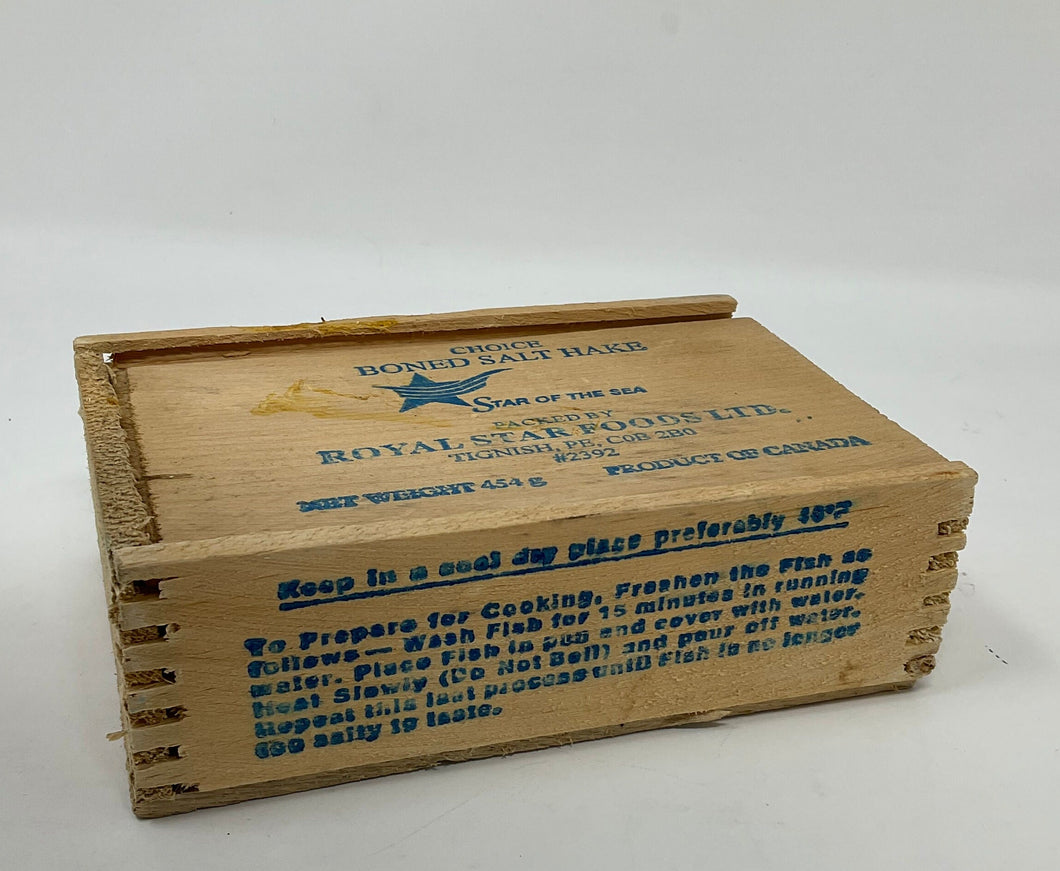 Vintage Slide top Salt Hake Box. Vintage Wooden Codfish Box.