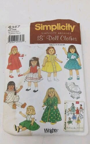 Simplicity 18” Doll Clothing Pajama & Dresses #4347 Craft Sewing Patterns. Cut.