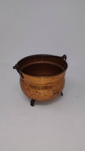 Load image into Gallery viewer, Vintage Copper Cauldron Planter with 3 feet and Original Handle. 6 inches across.

