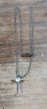 Load image into Gallery viewer, Vintage Crucifix Necklace. First Communion Cross With Rhinestone And Old Clasp
