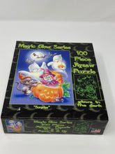 Load image into Gallery viewer, Choice of ONE vintage glow in the dark Halloween puzzle. Kids Halloween 100 piece puzzle. Magical glow puzzle. E&amp;L Corp, Holyoke, MA
