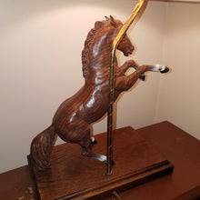 Load image into Gallery viewer, Excellent Vintage Horse Lamp mounted on wood base. WORKS! Great equestrian accent piece. Sculpted horse is faux bois plastic. NO LAMPSHADE.
