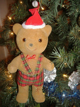 Load image into Gallery viewer, Vintage GIANT Flocked Teddy Bear Ornament in Plaid Suit 9&quot; Awesome 80&#39;s Flocking

