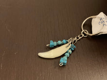 Load image into Gallery viewer, Coyote Tooth Keychain. Handmade with Turquoise Beads and a Coyote Fang.
