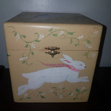 Load image into Gallery viewer, Vintage Easter Bunny Handpainted Cigar Box. New England Primitive Handcrafted Box. Easter Rabbits. Nursery Storage.
