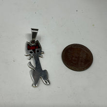 Load image into Gallery viewer, Vintage Mexican Silver Kitty Cat Pendant. No chain. Mexico Sterling Silver with Inlay.
