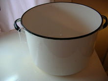 Load image into Gallery viewer, Antique Porcelain Enamel Ware Stock Pot. Soup pot. 6.75&quot; tall, 10.25&quot; diameter. Original Label.
