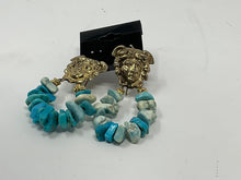 Load image into Gallery viewer, Large Statement Earrings. Athena, Greco Roman STYLE Goddess with Turquoise Stones. Really neat Earrings Costume Faux Turquoise?
