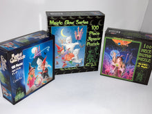 Load image into Gallery viewer, Choice of ONE vintage glow in the dark Halloween puzzle. Kids Halloween 100 piece puzzle. Magical glow puzzle. E&amp;L Corp, Holyoke, MA
