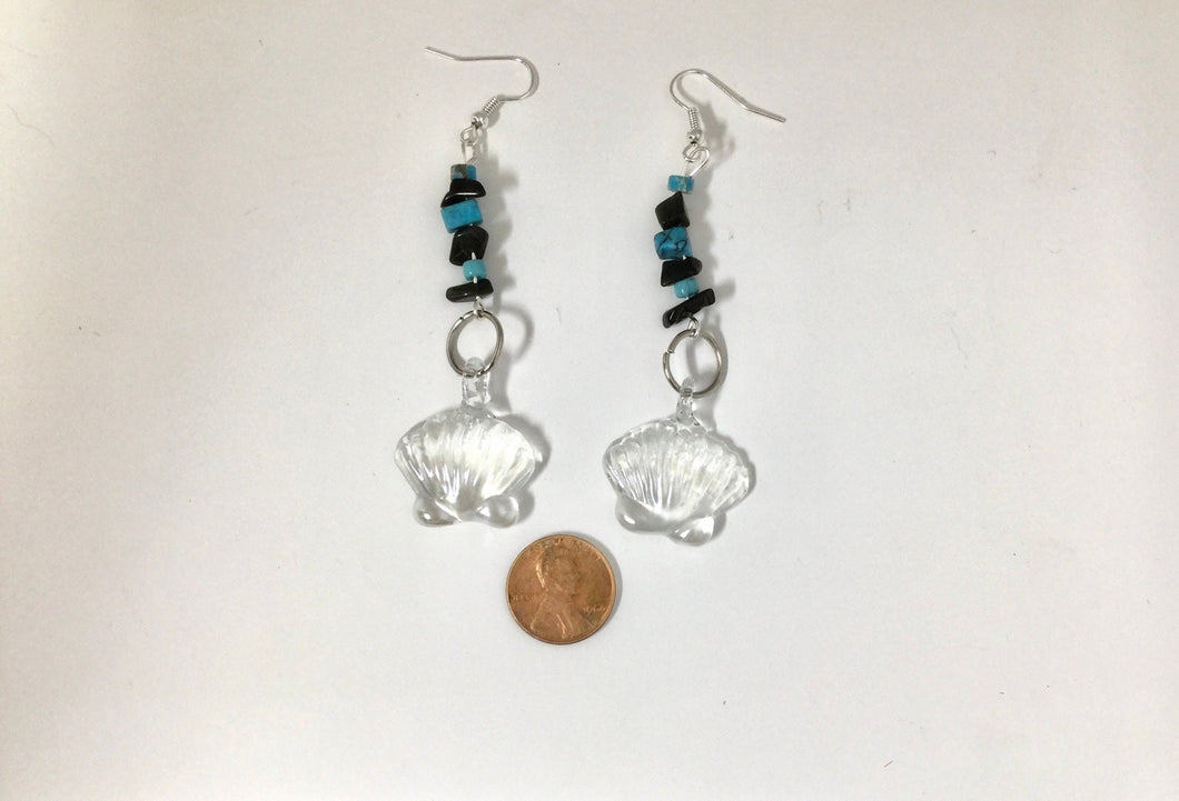 Handmade Glass Shell Dangle Earrings. Sensitive Ears. Boho Beach.