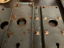 Load image into Gallery viewer, One Pair of Antique Gothic Doorplates. Cast Iron, SOLID Heavy Duty Black and Studded Door Plates for Exterior Doors. Signed Pemberton 4835.
