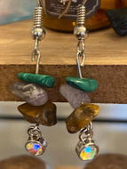 Focus Earrings. Genuine Malachite, Amethyst and Tigers Eye Dangle Earrings. Crystals. For Third Eye Chakra.