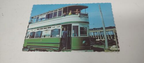 Vtg PC Double Decker Street Car Blackpool England Postcard Unposted Unused Maine