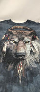 Wolf T-Shirt Size Large Mountain Manimals DJ Fen by David Penfound Blue Tye Dye