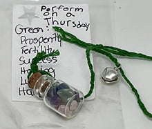 Load image into Gallery viewer, Crystal Confetti Charm Bottle. Green for Prosperity and Healing. Tiny little bottle of gems.
