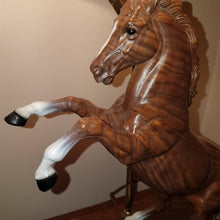 Load image into Gallery viewer, Excellent Vintage Horse Lamp mounted on wood base. WORKS! Great equestrian accent piece. Sculpted horse is faux bois plastic. NO LAMPSHADE.
