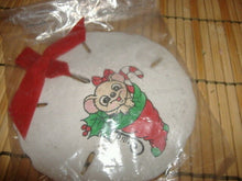 Load image into Gallery viewer, Vintage Sand Dollar Ornament Mouse w/ Stocking. Folk Art Seaside Coastal Xmas NIP
