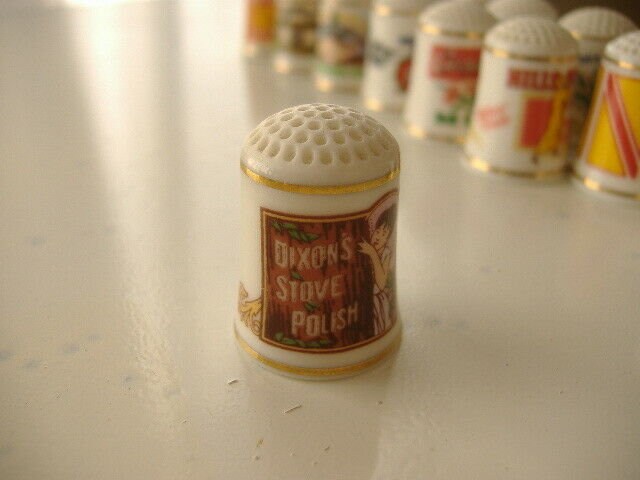 Vintage Franklin Porcelain Thimble DIXON'S STOVE POLISH Brand Country Store Collection