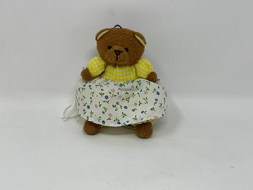 Vintage Teddy Bear Ornament by Russ Berrie. Tiny Teddy Bear In Spring Dress.