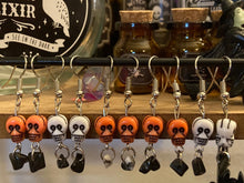 Load image into Gallery viewer, Handmade Skull Earrings with Snowflake Obsidian or Red Coral. Choice of One.

