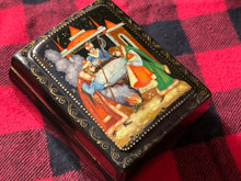 Load image into Gallery viewer, Vintage Russian Lacquer Box. Miniature Palekh Handpainted Trinket Box. Three Wise Men? Three Kings?
