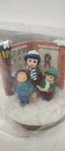 Load image into Gallery viewer, Christmas CAROLERS and Dog--glittery snow JAR CANDLE TOPPER Our America
