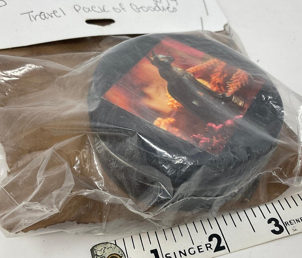 Traveling Altar Supply Tin. Bastet tin filled with elements.