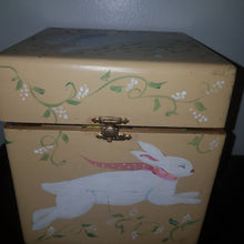 Load image into Gallery viewer, Vintage Easter Bunny Handpainted Cigar Box. New England Primitive Handcrafted Box. Easter Rabbits. Nursery Storage.
