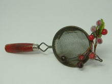 Load image into Gallery viewer, OOAK Christmas Decoration Made From Vintage Wooden Red Handle Utensil. Ornament made from upcycled red handled strainer.
