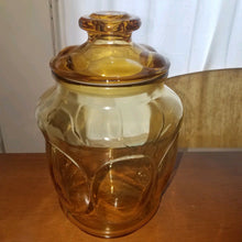 Load image into Gallery viewer, Vintage Yellow Glass Canister Kitchen Counter Jar Glass Lid Amber Gold
